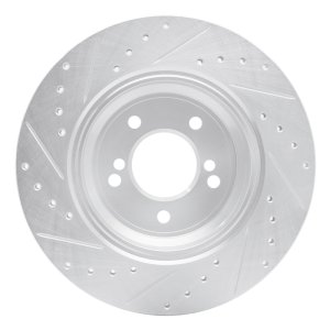 BMW M5 Brake Rotor (1) - Rear Right - R1 Concepts - Drilled & Slotted - Silver - `00-`06